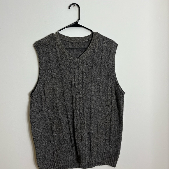 Vintage Cable Knit Sweater Vest Salt & Pepper Sz L - Picture 2 of 7